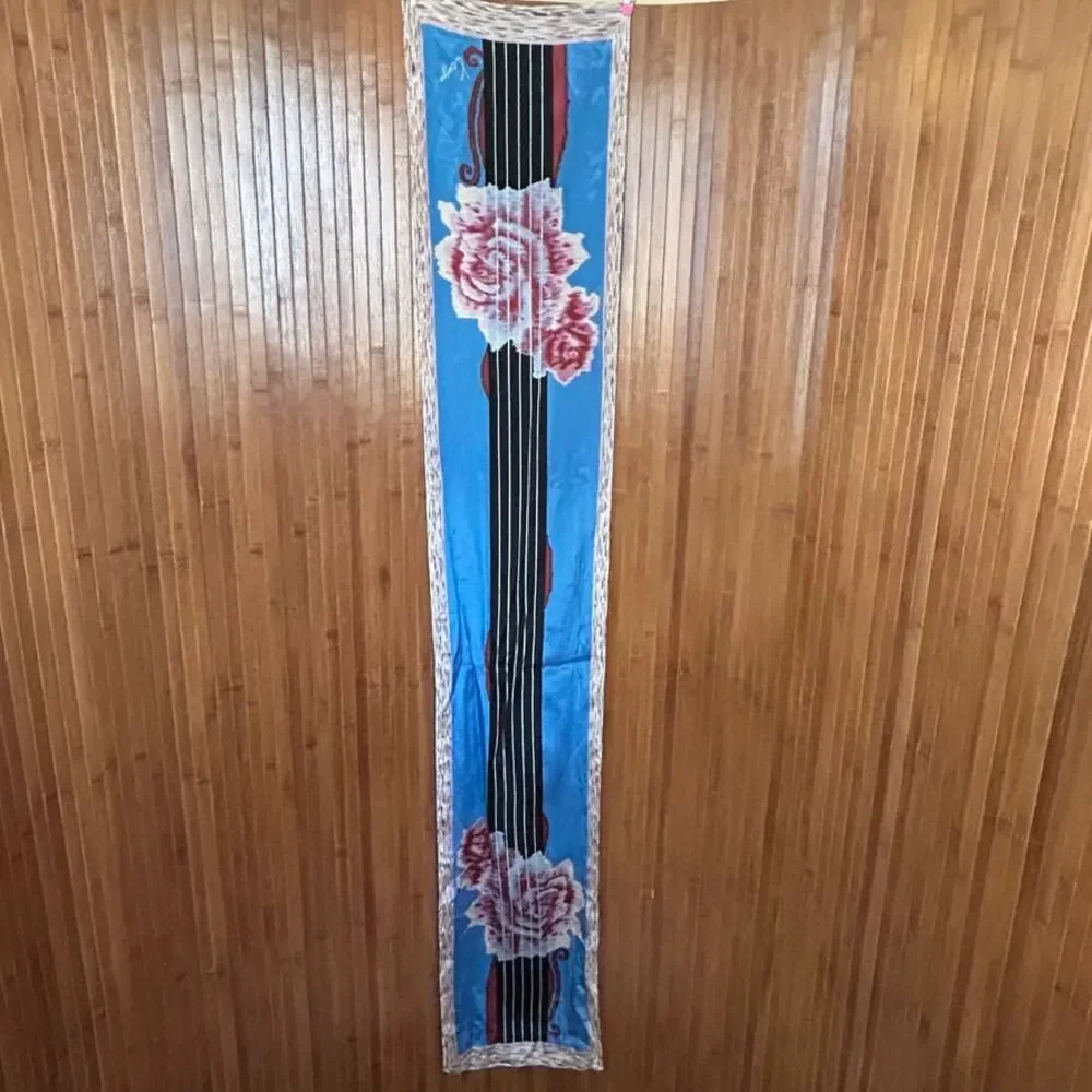 Vintage Kenzo Paris Silk Scarf Blue Rose Floral